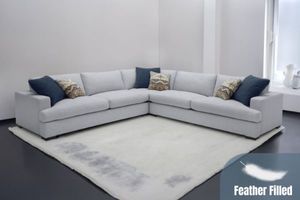 Sectional Sofas: GOODWIN Feather Filled Sectional Sofa - Dust, Water & Oil resistant (Light Grey)