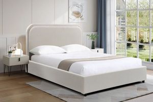 Bedroom: DOROTHY Fabric Double/Queen/Super King Size Bed Frame (Beige)