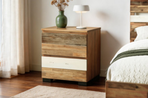 Chests & Dressers: LEAMAN 2-Drawer Solid Acacia Wood Bedside Table