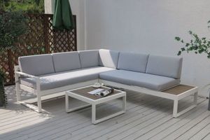 BELMOND Aluminium Sectional Outdoor Sofa Set (Light Grey Cushions + White Frame)