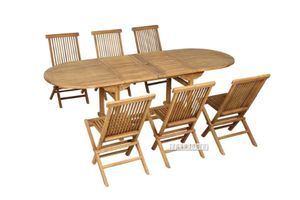 Outdoor Dining Set: BALI 7PC Solid Teak Oval 160/240 Extension Set
