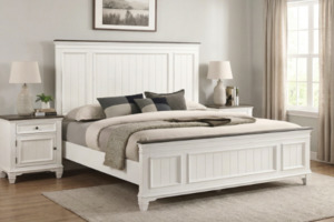 Bed Frames: CHARLES Bed Frame in Queen/Super King Size (White & Grey)