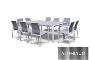 Outdoor Dining Set: CARDIFF 220x150 11PC Outdoor Aluminum Dining Set (White and Grey)