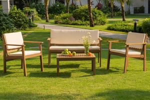 Outdoor Lounge Set: VIVA 4PC Outdoor Acacia Wood Patio Sofa Set