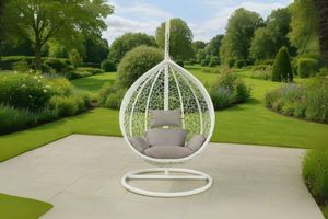 Hanging Chairs: ALBURY Outdoor Rattan Hanging Egg Chair (White)