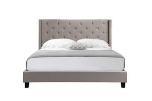 ELY Fabric Bed Frame in Queen/King Size (Beige)
