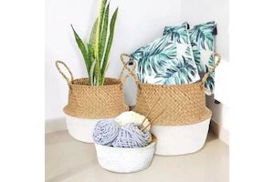 Products: SEAGRASS Belly Basket/Floor Planter/Storage Belly Basket (White & Natural Two Tone) (Multiple Sizes)