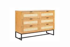 SAILOR 6 Drawer Chest with Rattan Design (Oak Colour)
