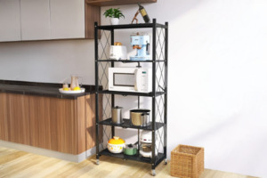 NNEVL 158x71cm 5-Tier Foldable Shelves with Wheels