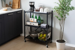 Living: NNEVL 87x71cm 3-Tier Foldable Shelves with Wheels