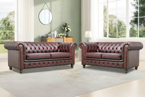 Sofa & Lounge Chairs: WILLIFORD 3/2 Seater 100% Genuine Leather Chesterfield Sofa Range (Maroon)