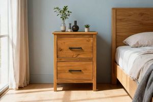 Bedroom: BAYARD 2-Drawer Solid Pine Wood Bedside Table