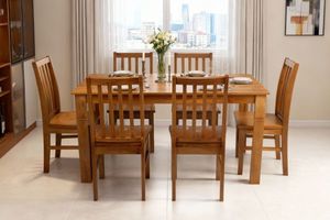 BAYARD 7PC Solid Pine Wood Dining Set (Light Walnut)