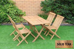 Sale: BALI Solid Teak Wood 5PC Outdoor Dining Set (Foldable Table)