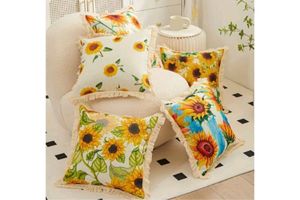 GOLDEN Sunflower Fringe Trim Cushion with Inner