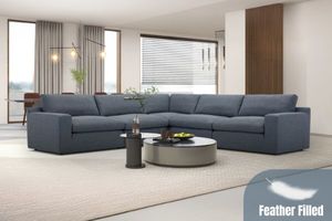 Sale: SPLENDOR Feather Filled Fabric Corner Sofa (Dark Grey)
