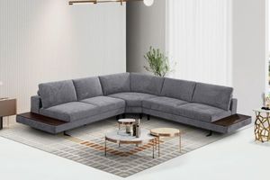 Sofa & Lounge Chairs: OLSEN Aragon Fabric Corner Sofa (Grey)