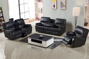 Sofa & Lounge Chairs: PASADENA Reclining Sofa Range in Air Leather (Black)