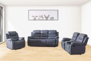 Reclining Sofas: ALESSANDRO 3RR+2RRC+1R Air Leather Reclining Sofa Range (Black)
