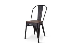 TOLIX Replica Dining Chair With Solid Pine Wood (Matte Black)