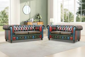 WILLIFORD 3/2 Seater 100% Genuine Leather Chesterfield Patchwork Sofa Range (Multicolor)