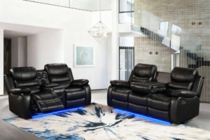 1/2/3 Seat Sofas: MODENA Reclining Sofa Range with LED & Speaker (Black)