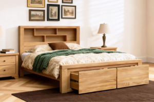 HEYFIELD Solid Oak Bedframe with Storage in Queen/Super King Size
