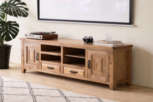 Living: FRANCO 200 Solid NZ Pine Wood Entertainment Unit