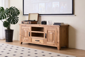 Living: FRANCO 150 Solid NZ Pine Wood Entertainment Unit