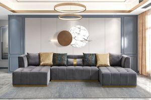 Sofa & Lounge Chairs: HALOTINE U-Shape Velvet Sectional Sofa (Grey)