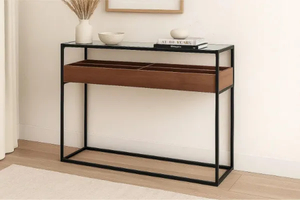Living: GLACIER 110 Tempered Glass Top Console Table