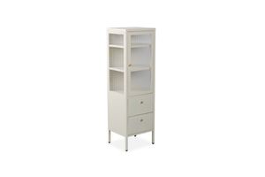 Living: STARK Steel Frame 1-Door 2-Drawer Accent Glass Display Cabinet (Cream)