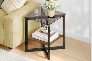 Living: ATMOS Black Glass Top Side Table