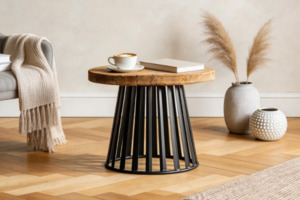 Living: CARL D60 Reclaimed Pine Wood Round Side Table
