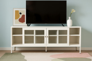 Living: STARK Steel Frame 1.5M Sliding Door TV Unit (Cream)