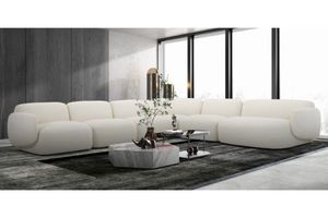 Sofa & Lounge Chairs: [FLOOR MODEL CLEARANCE] SUMMIT Fabric Modular Corner Sofa (White) - 6PC Set