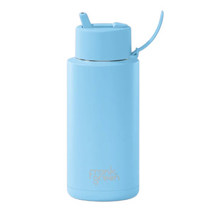 Drink Bottles: Frank Green Ceramic Reusable Bottle Flip Straw Lid 34oz Sky Blue