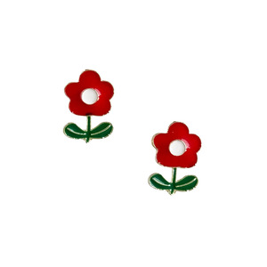 Botanical: Daisy Plant Stud Flower Red