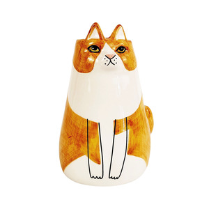 Decor: Ceramic Sitting Cat Vase Orange
