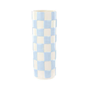 Planters And Vases: Emporium Lulu Ceramic Round Vase Blue Check Tall