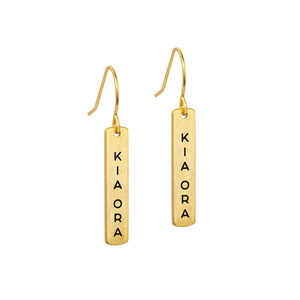 Earrings: Little Taonga Earrings Te Reo Kia Ora Gold
