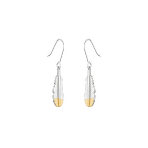 Little Taonga Earrings Huia Feather Silver with Gold Tip