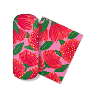 They Them: 100% NZ Glasses Case Bright Botanical Pink Pōhutukawa