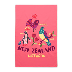 Tea Towels 1: New Zealand Tea Towel Bird Life Peach
