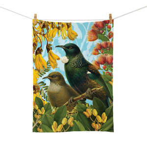 New Zealand Tea Towel Botanical Tūī