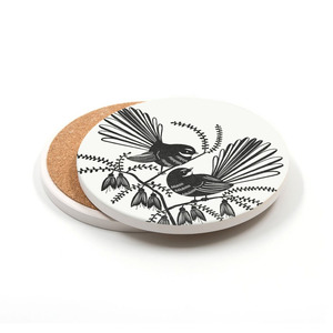 Coasters: 100% NZ Linocut Ceramic Coaster Fantail