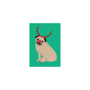Mini Christmas Cards: Iko Iko Mini Christmas Card Rudolf Pug