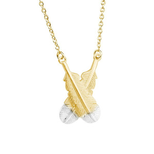Summer Is Coming: Little Taonga Necklace Crossed Huia Feathers Silver Tips on Gold