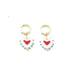 Earrings: Tiger Tree White Painted Heart Huggie