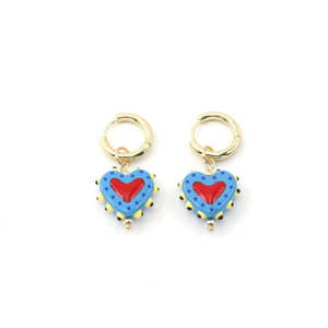Earrings: Tiger Tree Blue Painted Heart Huggie